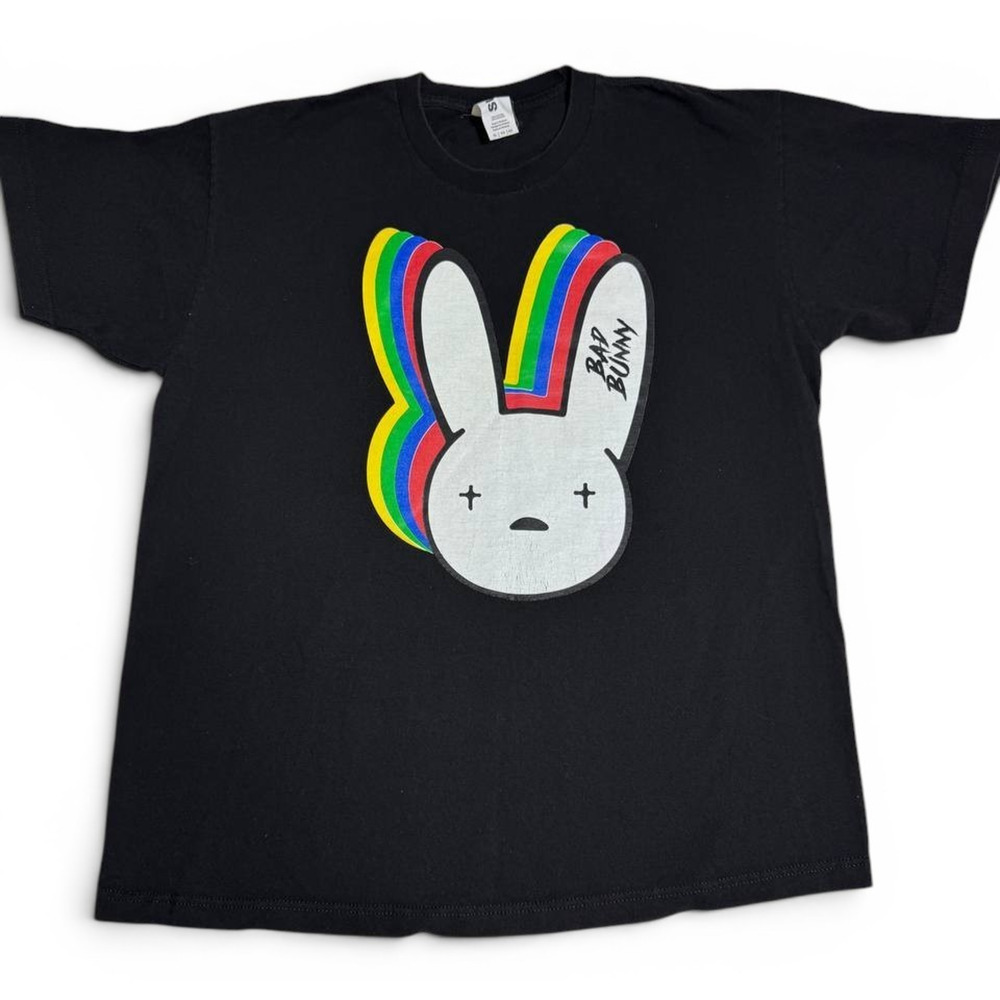 Bad Bunny Bunny Graphic T-Shirt Black Rainbow Print Men’s XL Streetwear